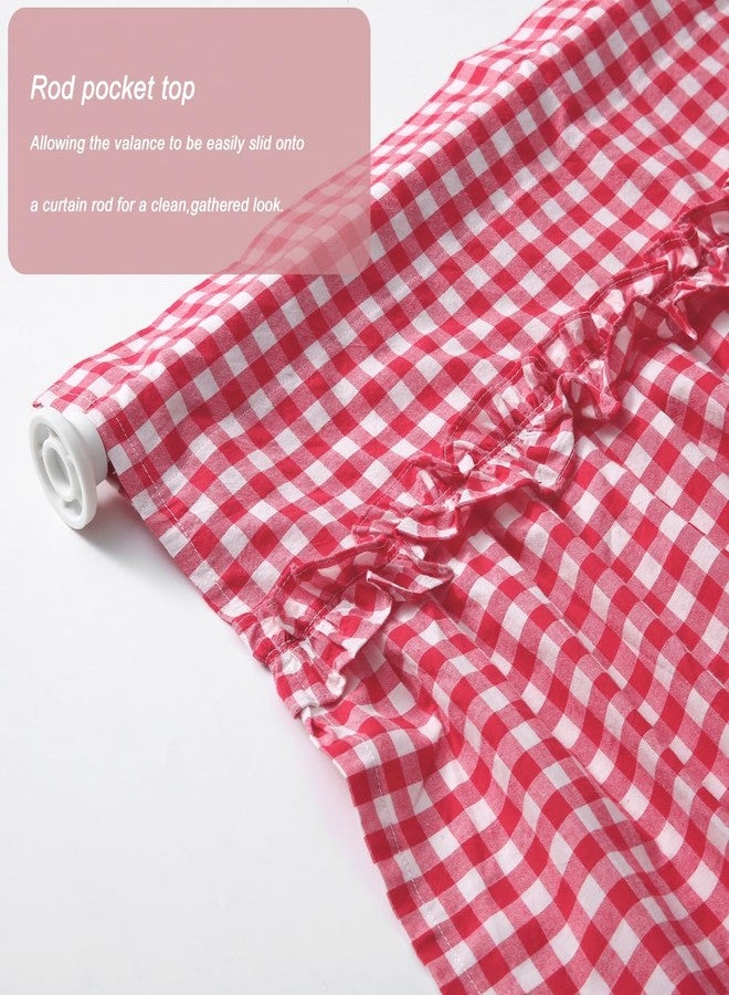 Silnuo Red/White Plaid Gingham Ruffle Window Valance Farmhouse Checkered Window Treatment Washed Cotton Decorative Curtain Rod Pocket 52" W x 18" L - Image 3